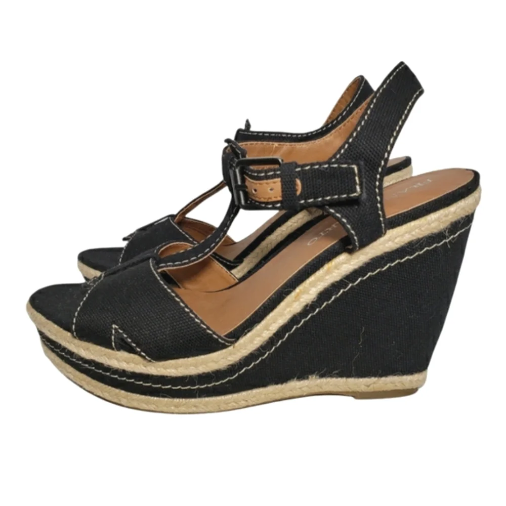 Franco Sarto Allison Black Espadrille Wedge Sandals Women's Size 8.5